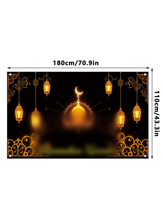 لافتة عيد مبارك - قماش خلفية للعيد - 210×150 سم مع شريط أسود + خطاف + غراء - لوازم الحفلات، ديكور حائط منزلي، هدية العيد - Image 1