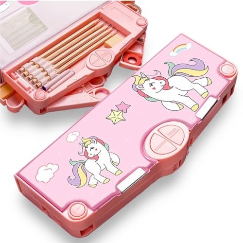 Sky Tech® Unicorn Theme Magnetic Pencil Box Multifunctional Pencil Box Stationery Box Unicorn Pencil Box for Girls, Magnetic Pencil Box for Girls Pouch Return Gifts for Kids (with Accessories) - Image 4