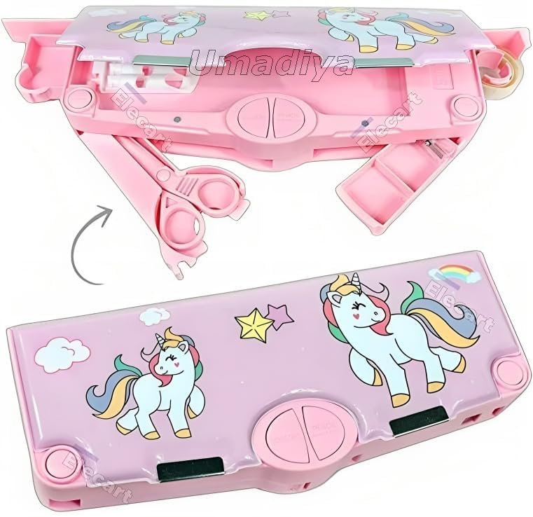 Sky Tech® Unicorn Theme Magnetic Pencil Box Multifunctional Pencil Box Stationery Box Unicorn Pencil Box for Girls, Magnetic Pencil Box for Girls Pouch Return Gifts for Kids (with Accessories) - Image 2