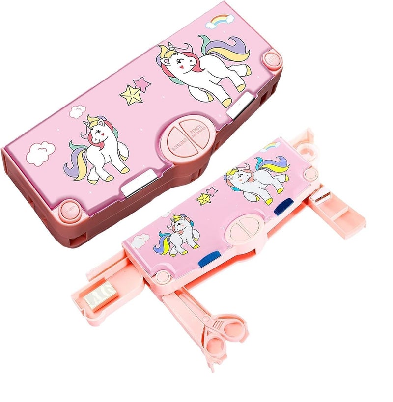 Sky Tech® Unicorn Theme Magnetic Pencil Box Multifunctional Pencil Box Stationery Box Unicorn Pencil Box for Girls, Magnetic Pencil Box for Girls Pouch Return Gifts for Kids (with Accessories) - Image 3