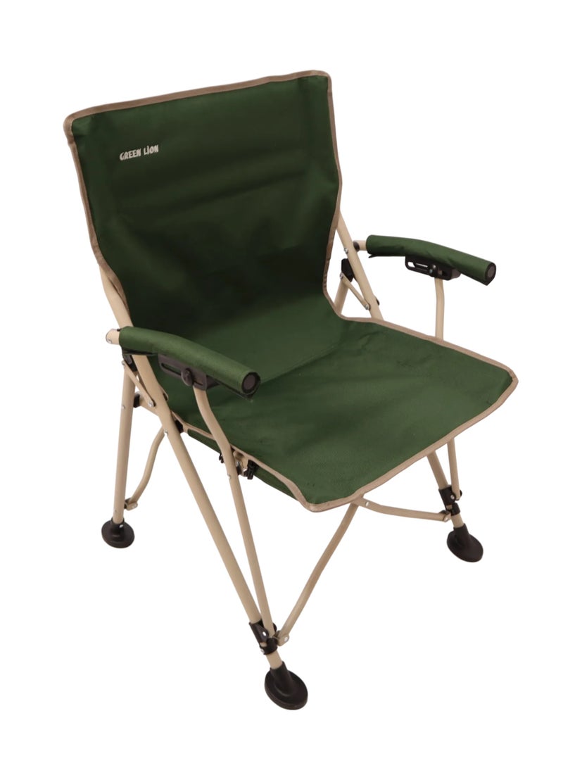 جرين ليون كرسي تخييم خارجي مع حقيبة حمل سهل الحمل / مناسب للتخييم / جيب لحمل الزجاجات / قماش أكسفورد 600D / سعة تحميل 150 كجم / سعة تحميل عالية / مادة عالية الجودة / تصميم قابل للطي / هيكل موثوق به / متين / استمتع بالتخييم / كرسي سفر - أخضر غامق - Image 1