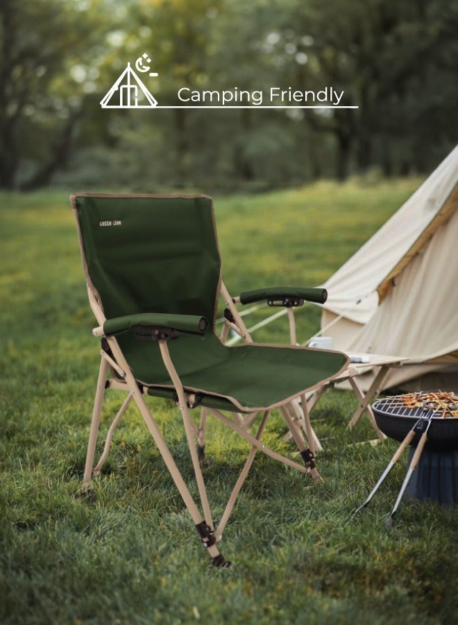 جرين ليون كرسي تخييم خارجي مع حقيبة حمل سهل الحمل / مناسب للتخييم / جيب لحمل الزجاجات / قماش أكسفورد 600D / سعة تحميل 150 كجم / سعة تحميل عالية / مادة عالية الجودة / تصميم قابل للطي / هيكل موثوق به / متين / استمتع بالتخييم / كرسي سفر - أخضر غامق - Image 3