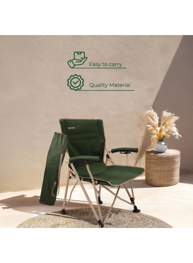 جرين ليون كرسي تخييم خارجي مع حقيبة حمل سهل الحمل / مناسب للتخييم / جيب لحمل الزجاجات / قماش أكسفورد 600D / سعة تحميل 150 كجم / سعة تحميل عالية / مادة عالية الجودة / تصميم قابل للطي / هيكل موثوق به / متين / استمتع بالتخييم / كرسي سفر - أخضر غامق - Image 5
