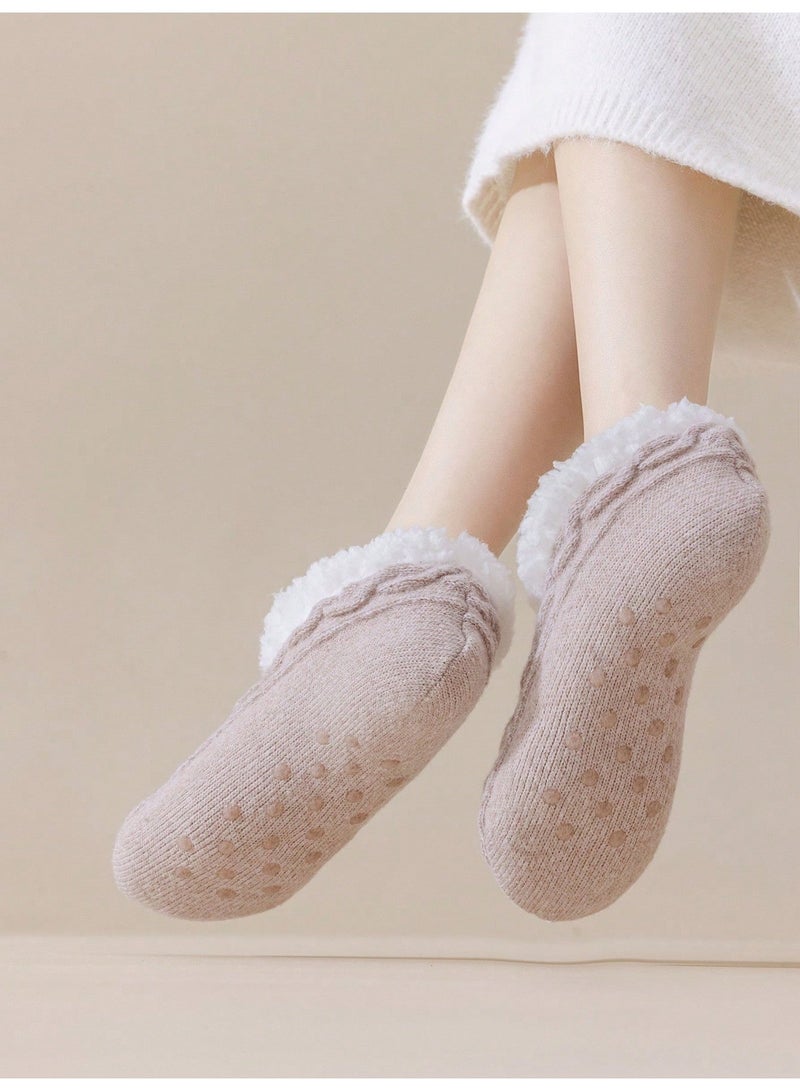winter socks for ladies Women's Winter Slipper Socks 1 Pair Thick Warm Sherpa Lined Knitted Socks With Non Slip Grip Sole, Soft Fleece House Socks for Women, Cozy Indoor Sleeping Socks, Pink, Size 36-39 - Image 3