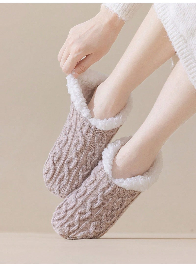 winter socks for ladies Women's Winter Slipper Socks 1 Pair Thick Warm Sherpa Lined Knitted Socks With Non Slip Grip Sole, Soft Fleece House Socks for Women, Cozy Indoor Sleeping Socks, Pink, Size 36-39 - Image 1
