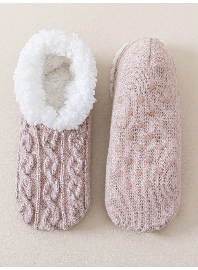 winter socks for ladies Women's Winter Slipper Socks 1 Pair Thick Warm Sherpa Lined Knitted Socks With Non Slip Grip Sole, Soft Fleece House Socks for Women, Cozy Indoor Sleeping Socks, Pink, Size 36-39 - Image 2