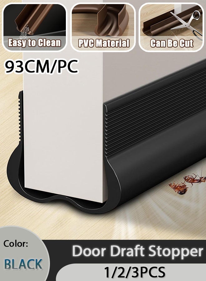 شو وو 1/2/3 قطعة شريط مسودة الباب قابل للقطع عازل للصوت مسودة الباب سدادة الطقس تجريد الباب ختم PVC شريط عازل مانع تسرب الباب السفلي شرائط ختم الباب الاجتياح تحت الباب لتقليل الضوضاء والعزل ومكافحة الحشرات وكتلة الضوء (أسود) - Image 1