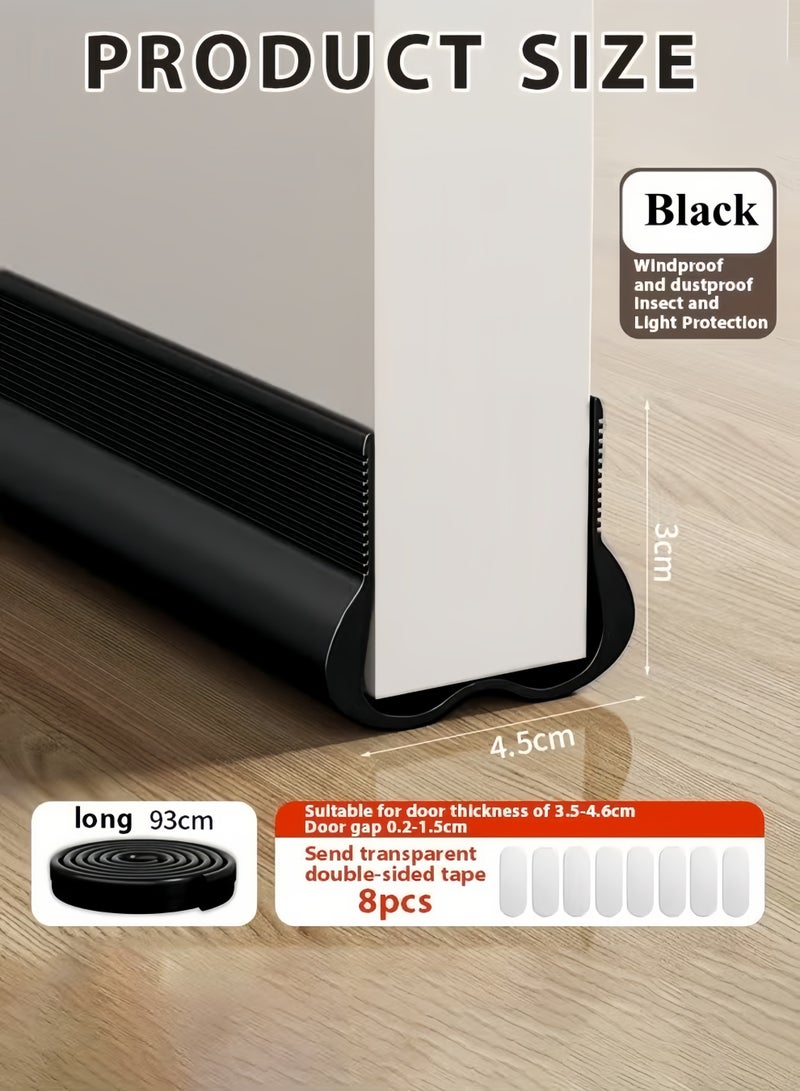 شو وو 1/2/3 قطعة شريط مسودة الباب قابل للقطع عازل للصوت مسودة الباب سدادة الطقس تجريد الباب ختم PVC شريط عازل مانع تسرب الباب السفلي شرائط ختم الباب الاجتياح تحت الباب لتقليل الضوضاء والعزل ومكافحة الحشرات وكتلة الضوء (أسود) - Image 2