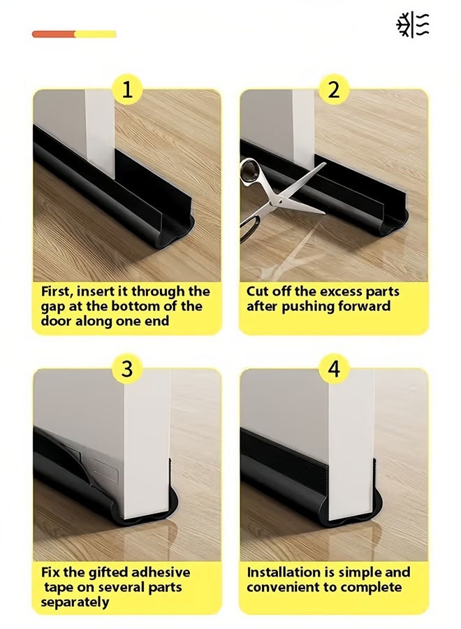 شو وو 1/2/3 قطعة شريط مسودة الباب قابل للقطع عازل للصوت مسودة الباب سدادة الطقس تجريد الباب ختم PVC شريط عازل مانع تسرب الباب السفلي شرائط ختم الباب الاجتياح تحت الباب لتقليل الضوضاء والعزل ومكافحة الحشرات وكتلة الضوء (أسود) - Image 3