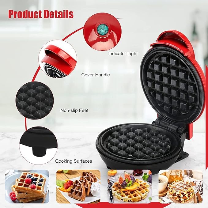 PARSE PERSONAL CARE Mini Waffle Maker Machine 3 In 1 Waffle Iron Home Appliances Kitchen Easy To Clean 4 Inch Perfect For BreakfastDessert Sandwich Pan Cakes Other Snacks - Image 2
