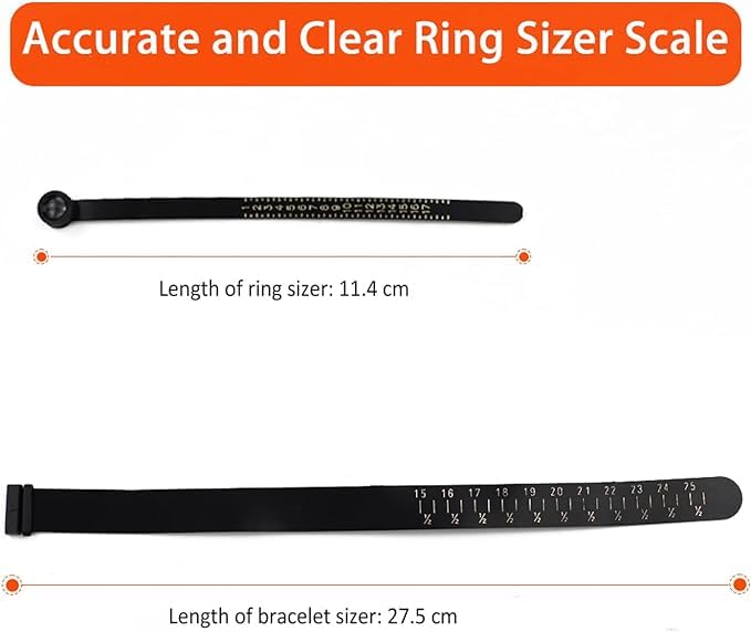 Inralimot 2 in 1 Bracelet Sizer & Ring Sizer Measuring Tool15-25 Bracelet Measurement Tool, 1-17 US Ring Measurement Tool with Magnified Glass Finger Measure for Ring Size, Wrist Measure for Bracelet - Image 4