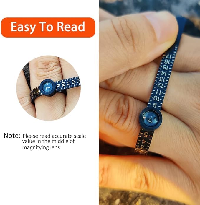 Inralimot 2 in 1 Bracelet Sizer & Ring Sizer Measuring Tool15-25 Bracelet Measurement Tool, 1-17 US Ring Measurement Tool with Magnified Glass Finger Measure for Ring Size, Wrist Measure for Bracelet - Image 2