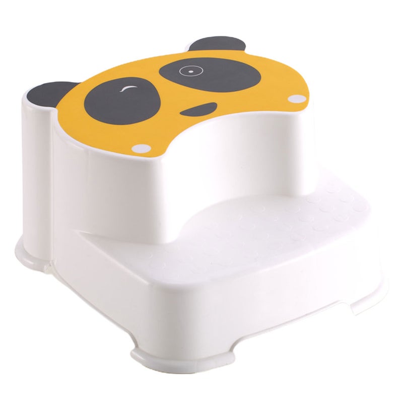 2 pcs Children Anti- Step Stool Cartoon Panda Pattern Washing Footstool Kids Double Layer Stool (Yellow) - Image 2
