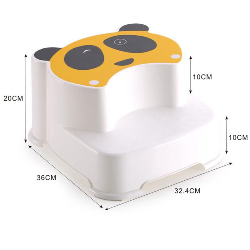 2 pcs Children Anti- Step Stool Cartoon Panda Pattern Washing Footstool Kids Double Layer Stool (Yellow) - Image 1
