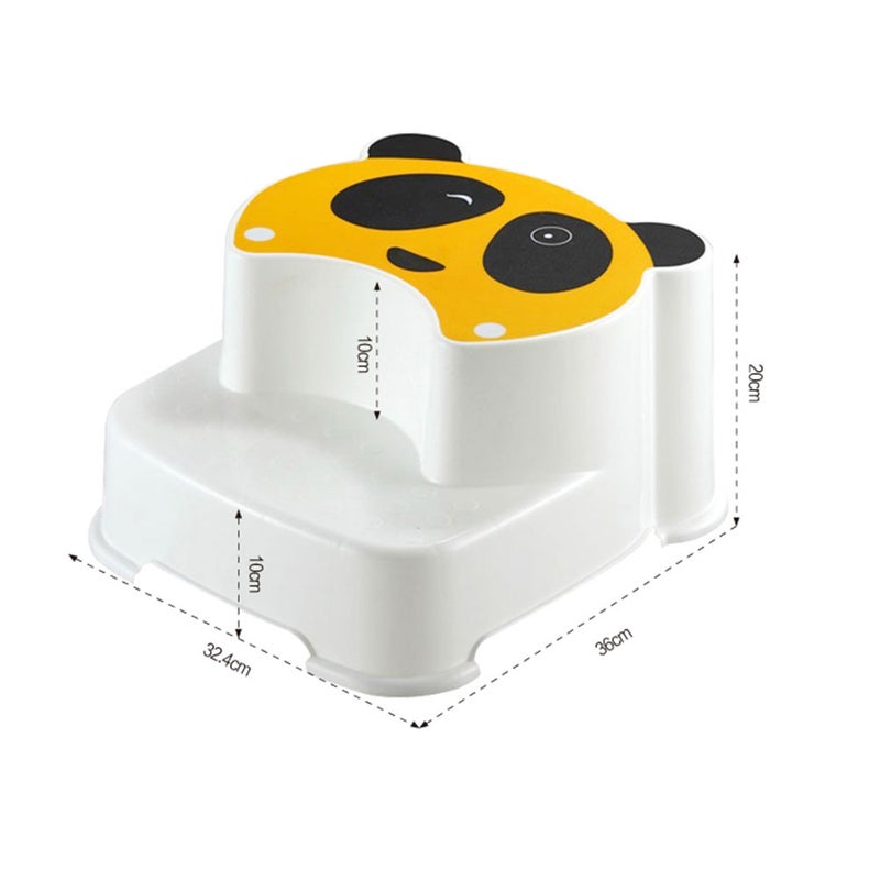 2 pcs Children Anti- Step Stool Cartoon Panda Pattern Washing Footstool Kids Double Layer Stool (Yellow) - Image 4