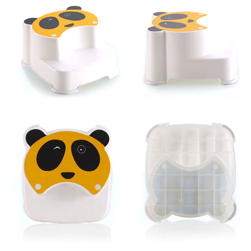 2 pcs Children Anti- Step Stool Cartoon Panda Pattern Washing Footstool Kids Double Layer Stool (Yellow) - Image 3