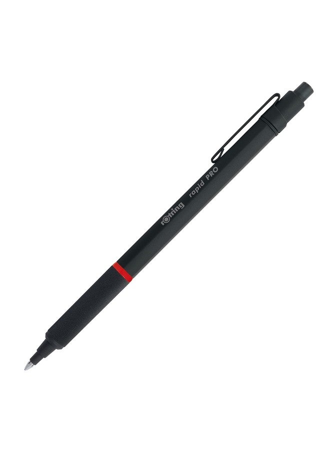 rOtring Rapid Pro Retractable Ballpoint Technical Drawing Pen, Medium Point, Blue Ink, Black Full-Metal Body - Image 1