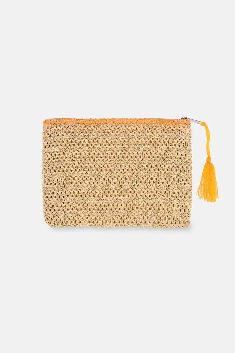 داجي Ecru Aloha Patterned Straw Handbag