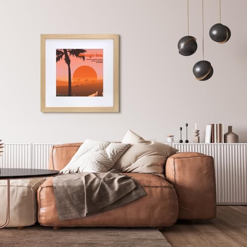 VNVNK 18x18 Frame Natural Wood Color, Perfect for 18x18 Inch Picture without Mat or 14x14 Inch Picture with Mat, Home Wall Decor Picture Frame-1 PCS - Image 2