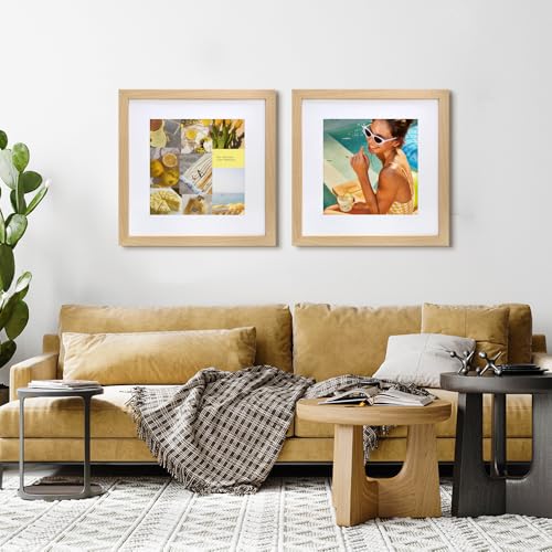 VNVNK 18x18 Frame Natural Wood Color, Perfect for 18x18 Inch Picture without Mat or 14x14 Inch Picture with Mat, Home Wall Decor Picture Frame-1 PCS - Image 4