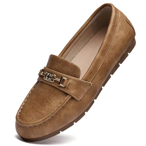 DeYashopin Women's Loafer Shoes Leisure Slip On Work Shoes Comfort Walking Flats Khaki 5.5 - Image 1