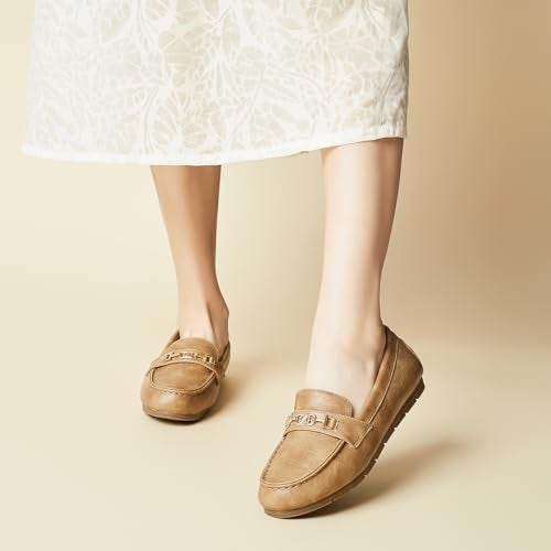 DeYashopin Women's Loafer Shoes Leisure Slip On Work Shoes Comfort Walking Flats Khaki 5.5 - Image 5
