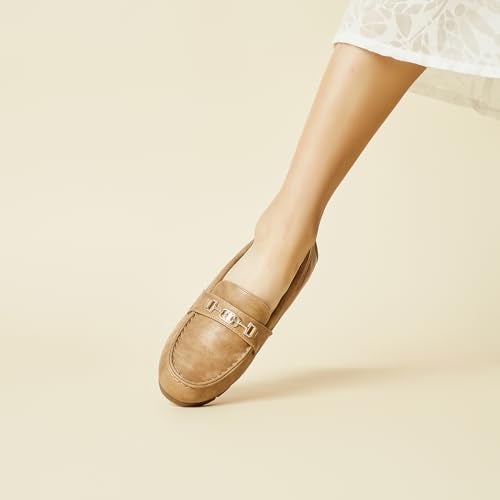 DeYashopin Women's Loafer Shoes Leisure Slip On Work Shoes Comfort Walking Flats Khaki 5.5 - Image 3