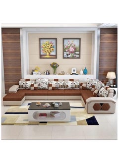 Poppins Home Silvester U Shape 9 Seater Modern Interchangeable Fabric Sofa Set with 4 Puffy  - Image 1