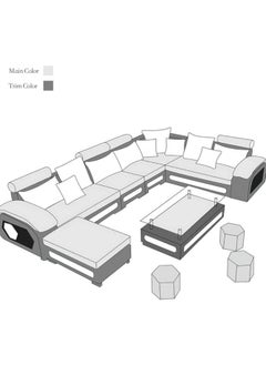 Poppins Home Silvester U Shape 9 Seater Modern Interchangeable Fabric Sofa Set with 4 Puffy  - Image 5