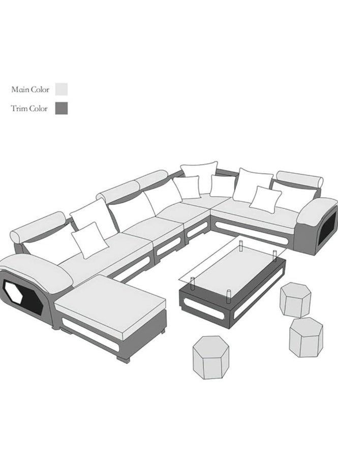 Poppins Home - Silvester U Shape 9 Seater Modern Interchangeable Fabric Sofa Set with 4 Puffy - Image 1