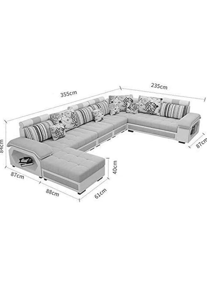 Poppins Home - Silvester U Shape 9 Seater Modern Interchangeable Fabric Sofa Set with 4 Puffy - Image 1