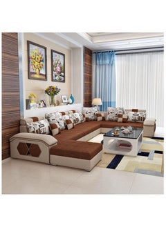 Poppins Home Silvester U Shape 9 Seater Modern Interchangeable Fabric Sofa Set with 4 Puffy  - Image 4