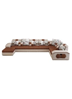 Poppins Home Silvester U Shape 9 Seater Modern Interchangeable Fabric Sofa Set with 4 Puffy  - Image 2