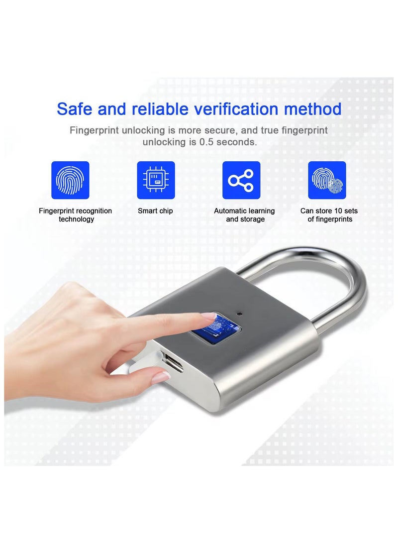 Fingerprint Padlock, Locker Lock, Smart Pad Waterproof Small Portable with USB Charging  - Image 3