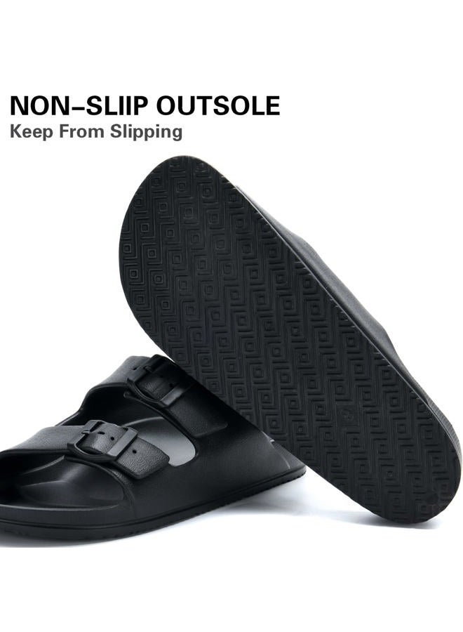 TEMI Mens Slides Adjustable Slip on Sandals,Summer Beach Pool Shower EVA Sandals for Men,Double Buckle Lightweight Waterproof Comfy Bathroom Flat House Slippers for Men Size - Image 5
