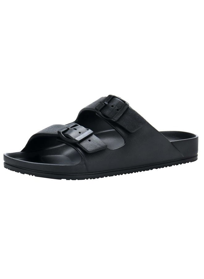 TEMI Mens Slides Adjustable Slip on Sandals,Summer Beach Pool Shower EVA Sandals for Men,Double Buckle Lightweight Waterproof Comfy Bathroom Flat House Slippers for Men Size - Image 1