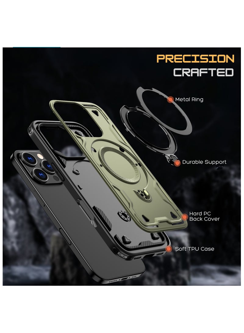 XLogiX for iPhone 16 Pro | Armoured Case with Built-in Kickstand, Heavy-Duty Protection, Shockproof, Slim Design, Compatible with MagSafe Accessories, ArmourX Series - GREEN - Image 3