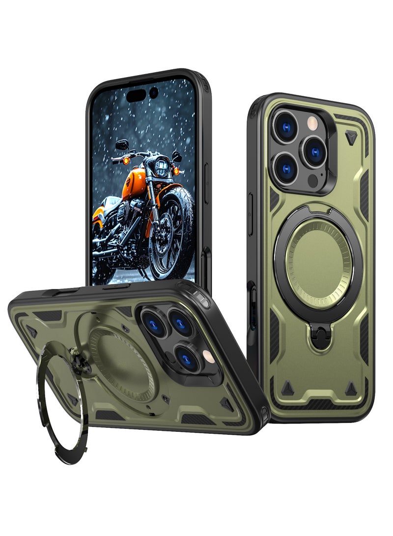 XLogiX for iPhone 16 Pro | Armoured Case with Built-in Kickstand, Heavy-Duty Protection, Shockproof, Slim Design, Compatible with MagSafe Accessories, ArmourX Series - GREEN - Image 1