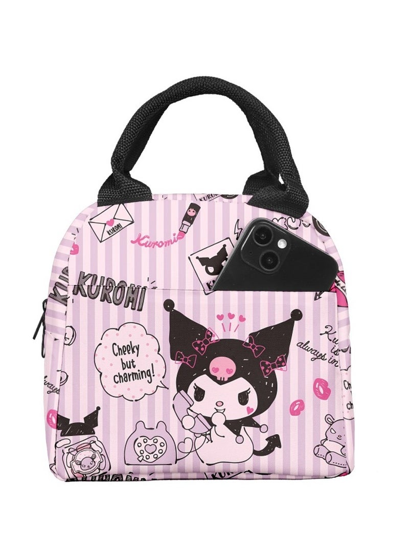 LunchFox Kuromi Children Primary and Secondary School Students Opening Season Aluminum Foil Insulated Lunch Bag Portable Handbag Bento Bag - Image 1