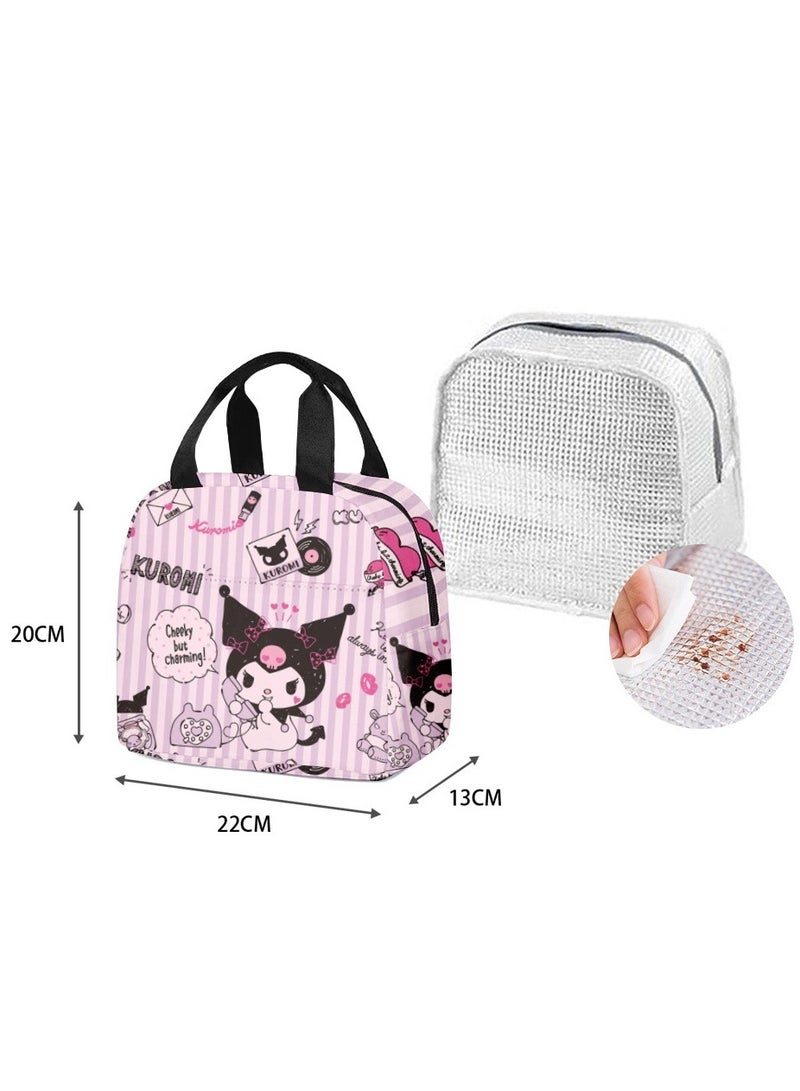 LunchFox Kuromi Children Primary and Secondary School Students Opening Season Aluminum Foil Insulated Lunch Bag Portable Handbag Bento Bag - Image 2