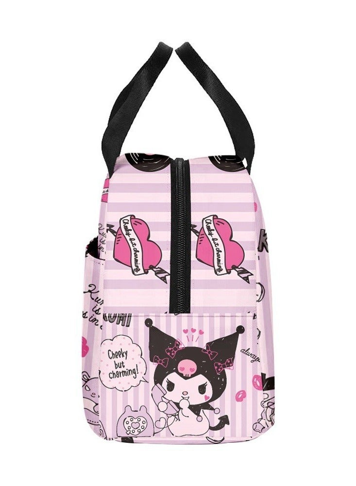 LunchFox Kuromi Children Primary and Secondary School Students Opening Season Aluminum Foil Insulated Lunch Bag Portable Handbag Bento Bag - Image 5