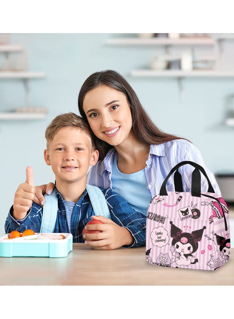 LunchFox Kuromi Children Primary and Secondary School Students Opening Season Aluminum Foil Insulated Lunch Bag Portable Handbag Bento Bag - Image 3