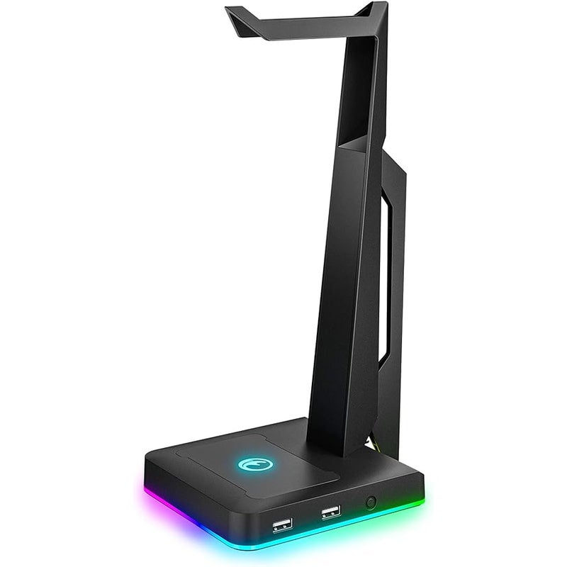 IFYOO حامل سماعة راس للالعاب بفضاء لوني ار جي بي مع منفذي USB، حامل سماعة راس للالعاب للكمبيوتر وXbox One وبلاي ستيشن 4 وسويتش وحامل سماعة اذن رائع لمحطات الالعاب، ملحقات العاب مكتبية، اسود - Image 1