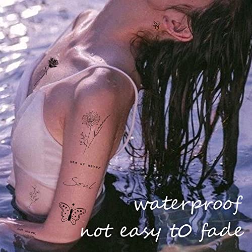 TATUWST Realistic Temporary Tattoos for Women - 60 Sheets Tiny Small Removable Adult Fake Tattoos,185 Pcs Minimalist Waterproof Inspirational Quotes Words Wild Flower Floral Bouquet Adults Tattoo Stickers - Image 5