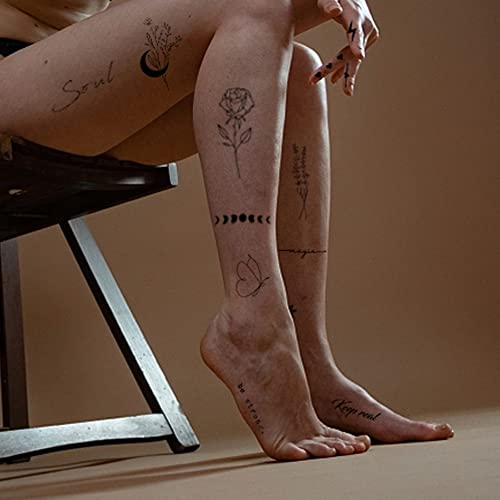 TATUWST Realistic Temporary Tattoos for Women - 60 Sheets Tiny Small Removable Adult Fake Tattoos,185 Pcs Minimalist Waterproof Inspirational Quotes Words Wild Flower Floral Bouquet Adults Tattoo Stickers - Image 2