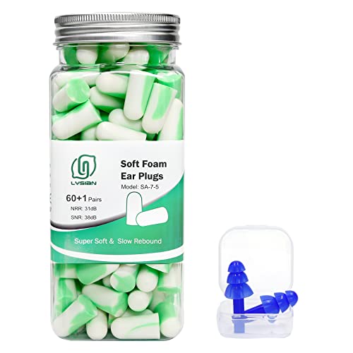 LYSIAN Ultra Soft Foam Earplugs for Sleep 60 Pairs, 38dB SNR Ear Plugs for Sleeping Noise Cancelling, Mowing and Snoring,Double Color Green/White - Image 1
