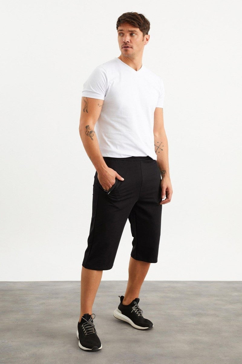 Mysport 201762 Pocket Embroidery Detailed Black Men's Capri  - Image 3