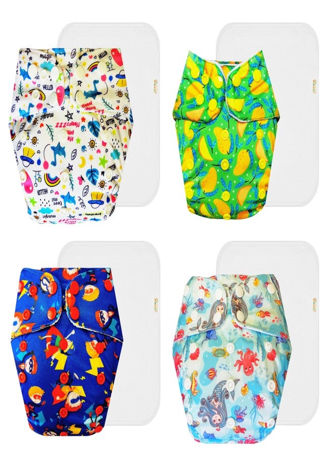 Dumbledo Premium Cloth Diaper with Cotton Insert (Pack of 4) | Dry Feel and Comfortable | Leakproof | Adjustable Snaps | Ideal for Toddlers | 3 Months - 3 Years | Unisex Baby - Image 1