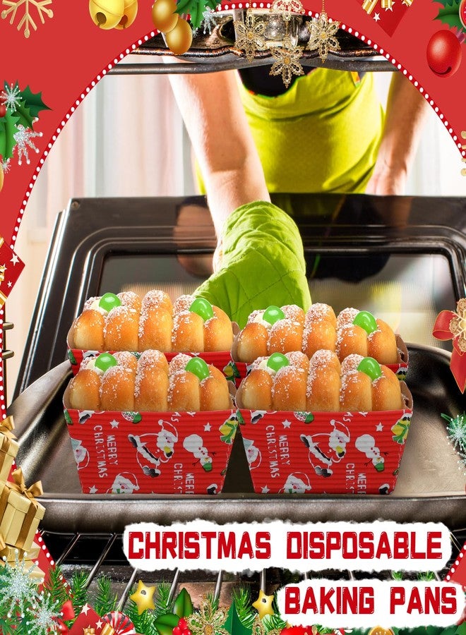 SiliFine 100 Sets Christmas Paper Loaf Pans Mini Disposable Baking Bread Pans with 100 Pcs Clear Bread Bags with Ties Rectangle Loaf Molds for Cake Oven Baker(3.2 x 1.6 x 1.6 Inches) - Image 5