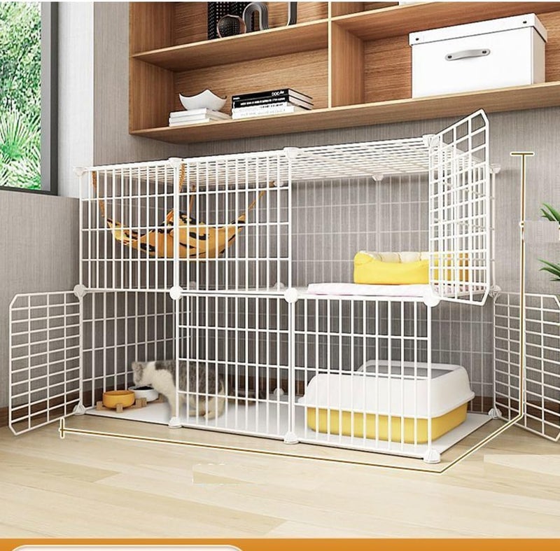 FDSDEFEN Cat Cage Indoor DIY Cat Playpen Detachable Metal Wire Kennels Cat Cage Indoor Cat Enclosures DIY Cat Playpen Metal Kennel (White 3/2 Tier) - Image 1